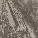 Brown University Students' Army Training Corps Marching on Westminster street in the Armistice Celebration, November 11, 1918. BUA. BAM, 19:5. December 1918.
