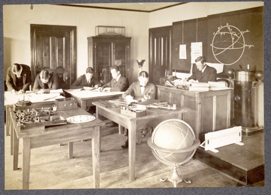 Celestial navigation in Rogers Hall taught by Dr. Frederick Slocum. Images of Brown.