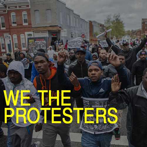 Image of Protesters walking arm and arm