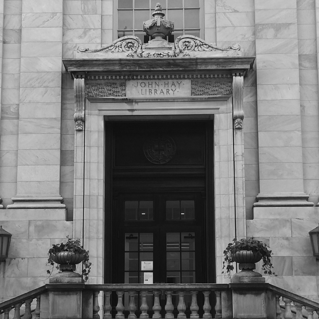Entrance to John Hay Library and link to About page