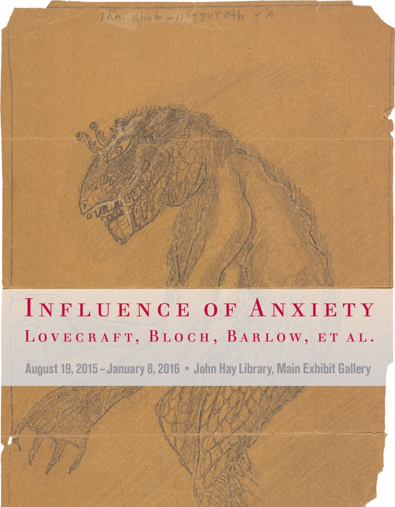Poster from the Lovecraft Symposium: drawing of a dinosaur-like monster with long, clawed hands.