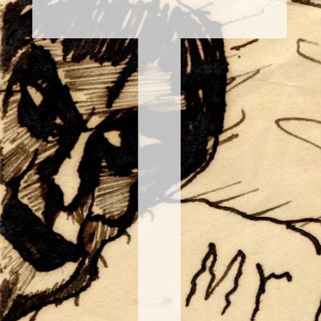 Letter "T" over artwork of angry man, and link to Case 6 of Exhibit