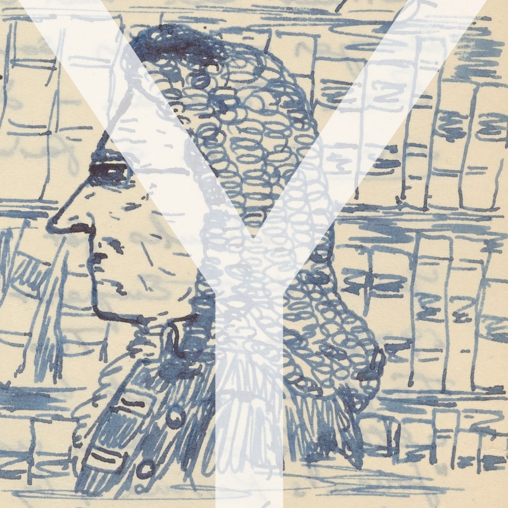 Letter "Y" over drawing of person and books, and link to Case 7 of Exhibit