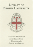 Customized digital bookplate for Janet E. Gelb '80 Book Fund