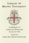 Customized digital bookplate for James Lee Whitcomb '36 Memorial Library Fund