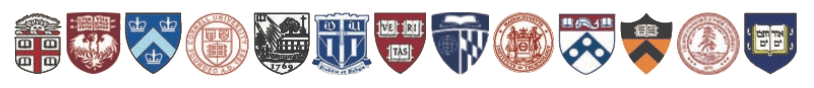 Brown, U Chicago, Columbia, Cornell, Dartmouth, Harvard, Johns Hopkins, MIT, Princeton, U Penn, Yale sheilds of Brown, U Chicago, Columbia, Cornell, Dartmouth, Duke, Harvard, Johns Hopkins, MIT, Princeton, Stanford, U Penn, Yale