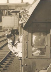 Anne Seddon Kinsolving, Baltimore, MD 1920's, dressed as a locomotive engineer while researching a story during her brief but prolific career as an entertainment reporter for the Baltimore News.