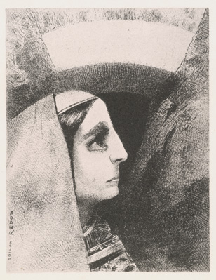 "A EDGAR POE. Devant le noir soleil de la MÉLANCOLIE, Lénor apparait" by Odilon Redon