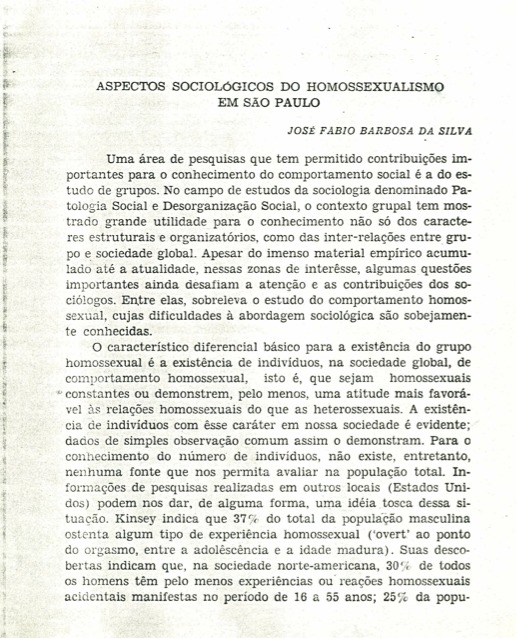 "Aspetos sociológicos do homossexualismo em São Paulo"