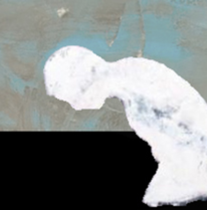 sad figure leaning forward on a black and blue background