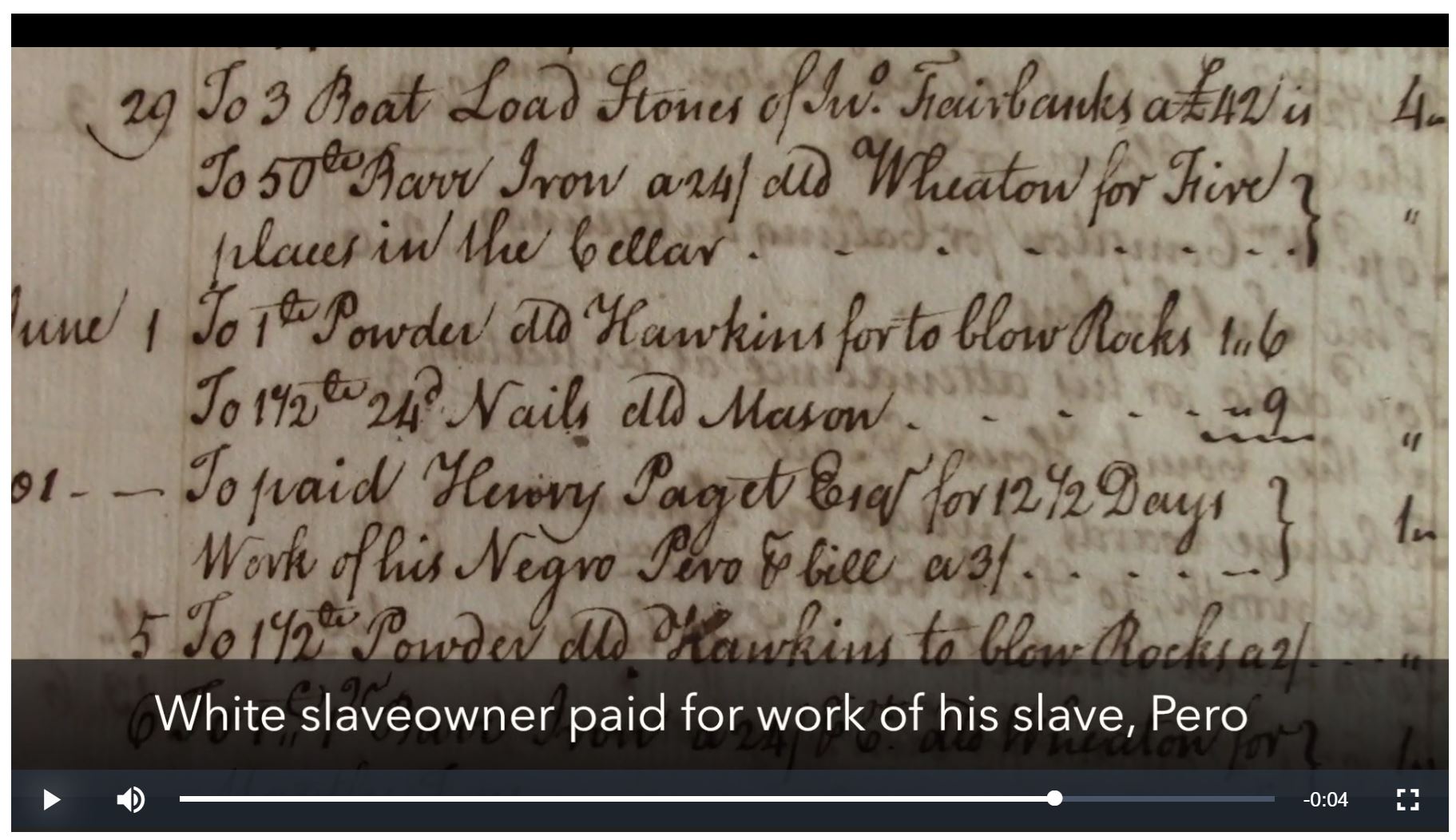 a leaf from the documentation of laborers on University Hall. This indicates a white slaverowner was paid for his slave Pero's labor