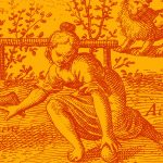 woman kneeling, picking up a ball, featured image for Furnace and Fugue, Brown University Digital Publications