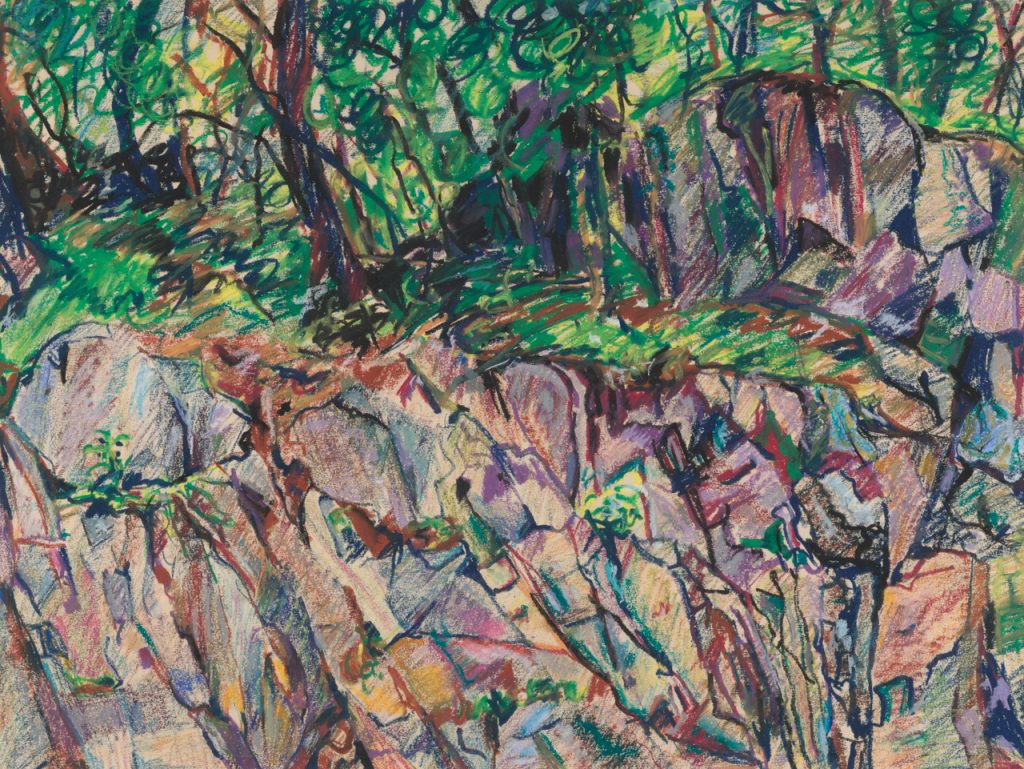 close-up detail of a painting by Abbott Gleason (known as Tom) showing brushstrokes