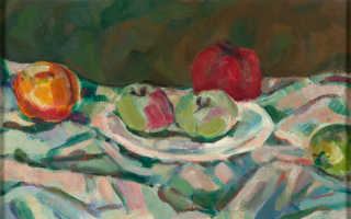 close-up detail of a painting by Abbott Gleason (known as Tom) showing brushstrokes