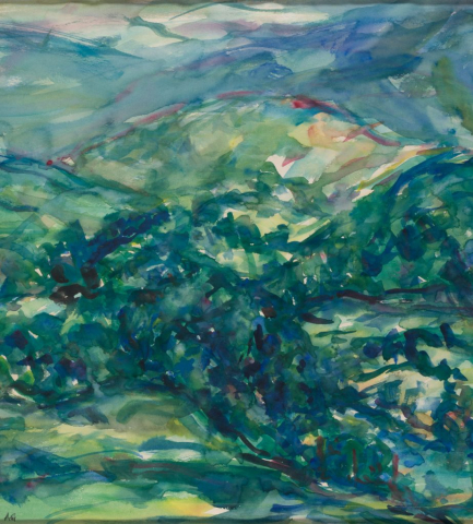 close-up detail of a painting by Abbott Gleason (known as Tom) showing brushstrokes