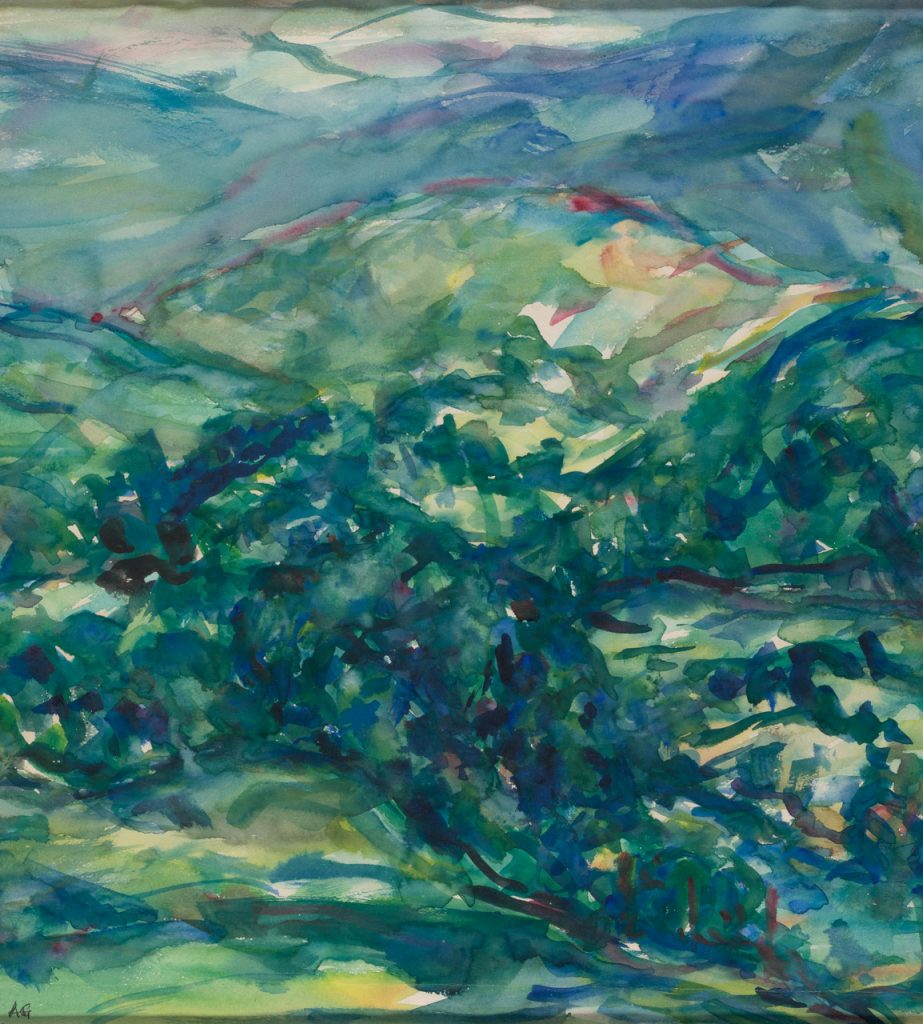 close-up detail of a painting by Abbott Gleason (known as Tom) showing brushstrokes