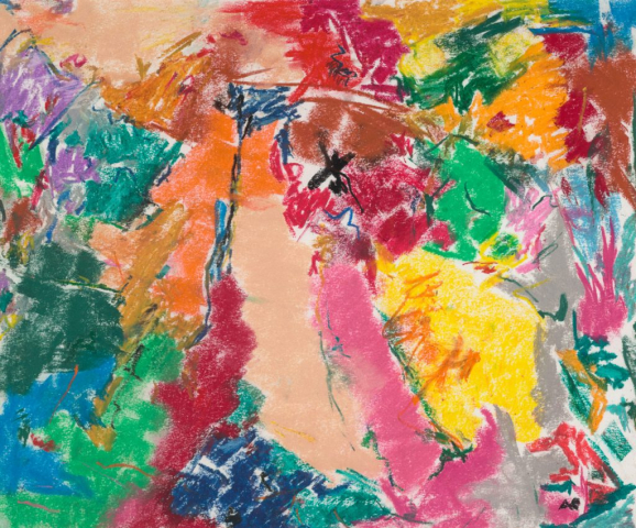 close-up detail of a painting by Abbott Gleason (known as Tom) showing brushstrokes