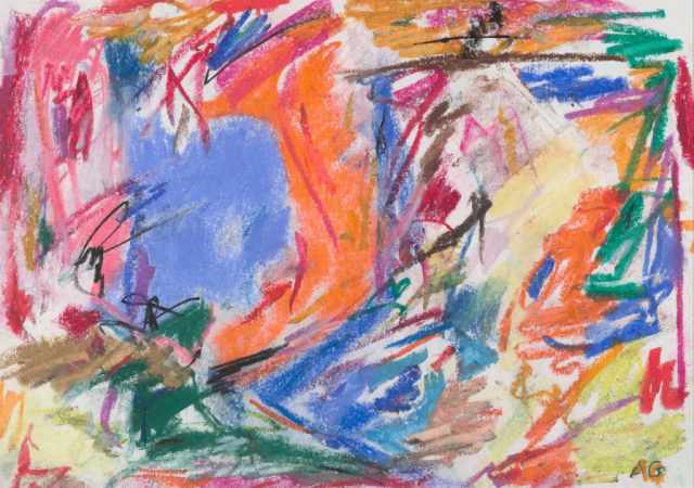close-up detail of a painting by Abbott Gleason (known as Tom) showing brushstrokes