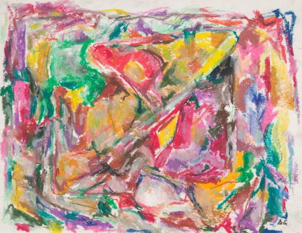 close-up detail of a painting by Abbott Gleason (known as Tom) showing brushstrokes