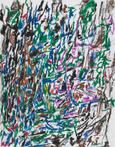 close-up detail of a painting by Abbott Gleason (known as Tom) showing brushstrokes