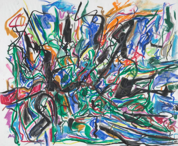 close-up detail of a painting by Abbott Gleason (known as Tom) showing brushstrokes
