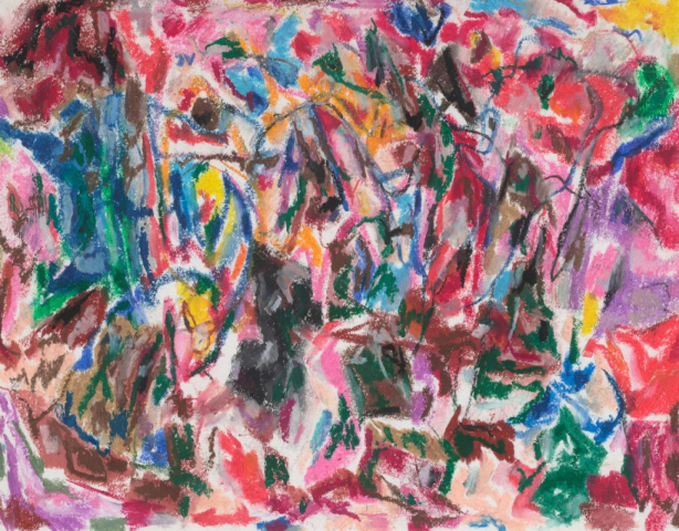 close-up detail of a painting by Abbott Gleason (known as Tom) showing brushstrokes