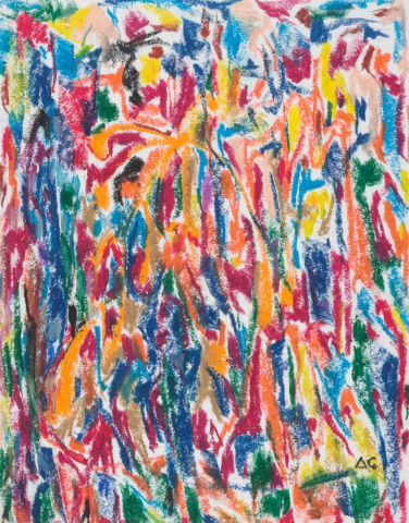 close-up detail of a painting by Abbott Gleason (known as Tom) showing brushstrokes