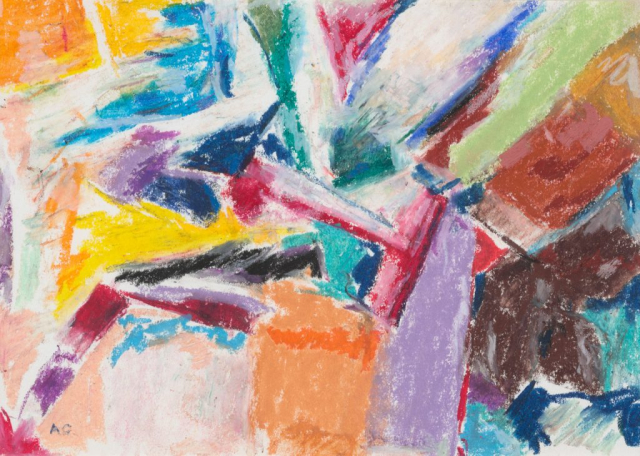 close-up detail of a painting by Abbott Gleason (known as Tom) showing brushstrokes