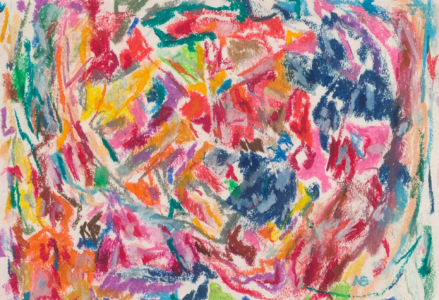 close-up detail of a painting by Abbott Gleason (known as Tom) showing brushstrokes