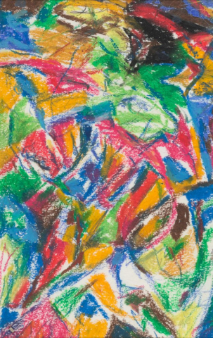 close-up detail of a painting by Abbott Gleason (known as Tom) showing brushstrokes