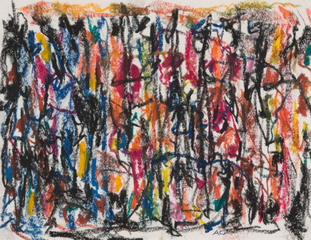 close-up detail of a painting by Abbott Gleason (known as Tom) showing brushstrokes
