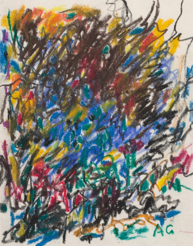 close-up detail of a painting by Abbott Gleason (known as Tom) showing brushstrokes
