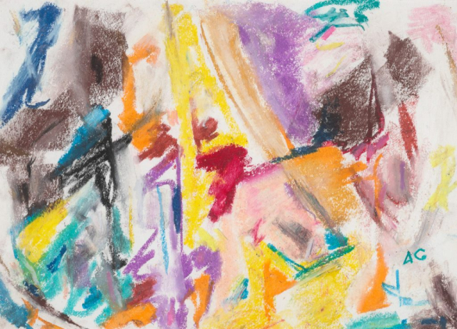 close-up detail of a painting by Abbott Gleason (known as Tom) showing brushstrokes