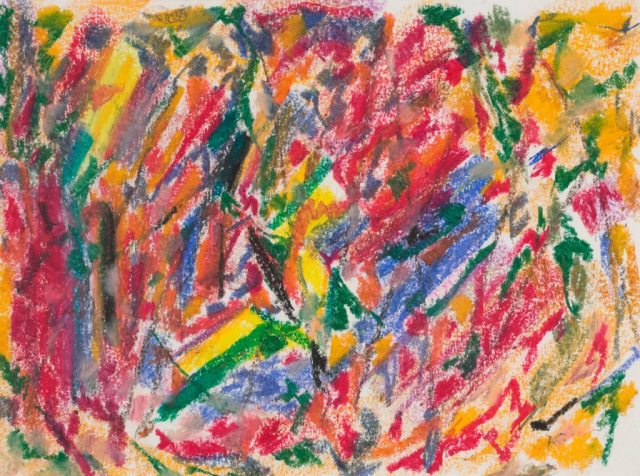 close-up detail of a painting by Abbott Gleason (known as Tom) showing brushstrokes