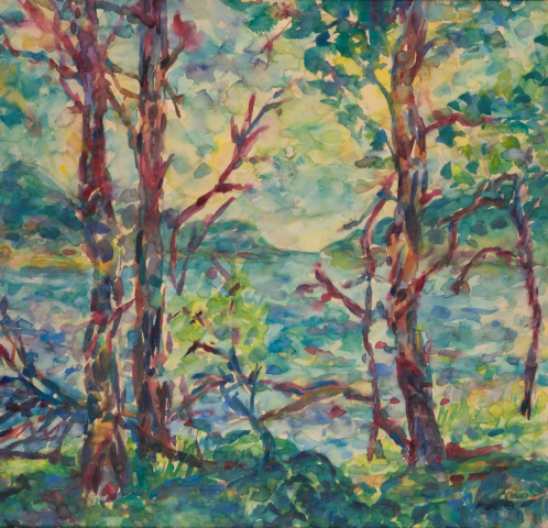 close-up detail of a painting by Abbott Gleason (known as Tom) showing brushstrokes