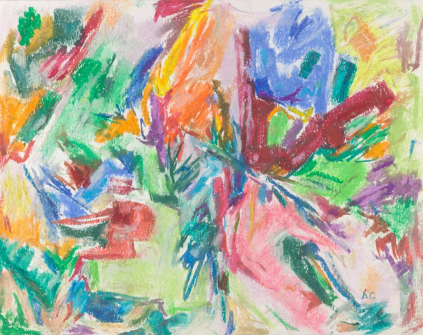 close-up detail of a painting by Abbott Gleason (known as Tom) showing brushstrokes