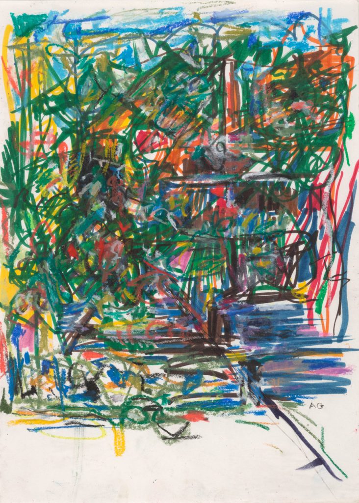 close-up detail of a painting by Abbott Gleason (known as Tom) showing brushstrokes