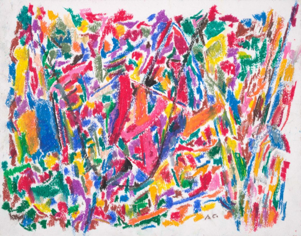 close-up detail of a painting by Abbott Gleason (known as Tom) showing brushstrokes