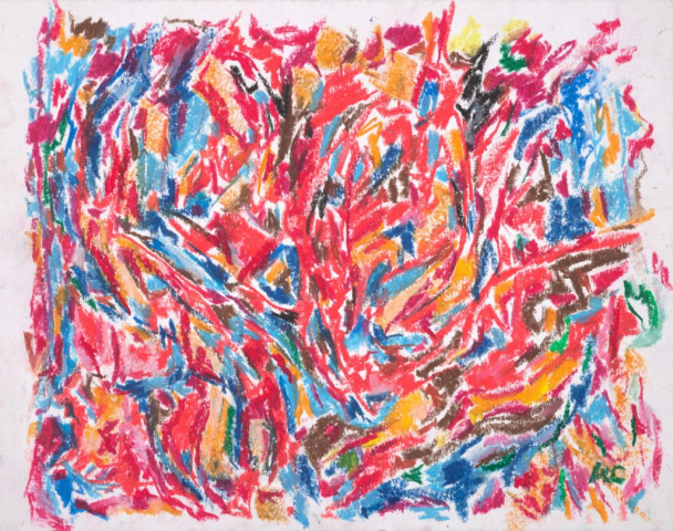 close-up detail of a painting by Abbott Gleason (known as Tom) showing brushstrokes