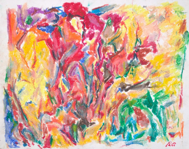 close-up detail of a painting by Abbott Gleason (known as Tom) showing brushstrokes