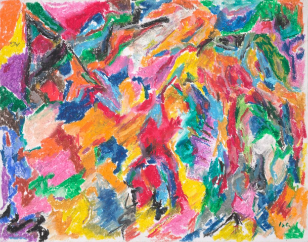 close-up detail of a painting by Abbott Gleason (known as Tom) showing brushstrokes