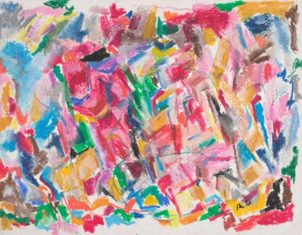 close-up detail of a painting by Abbott Gleason (known as Tom) showing brushstrokes