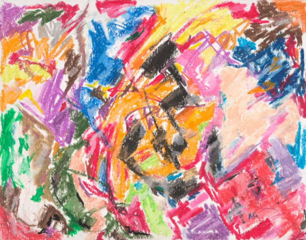 close-up detail of a painting by Abbott Gleason (known as Tom) showing brushstrokes