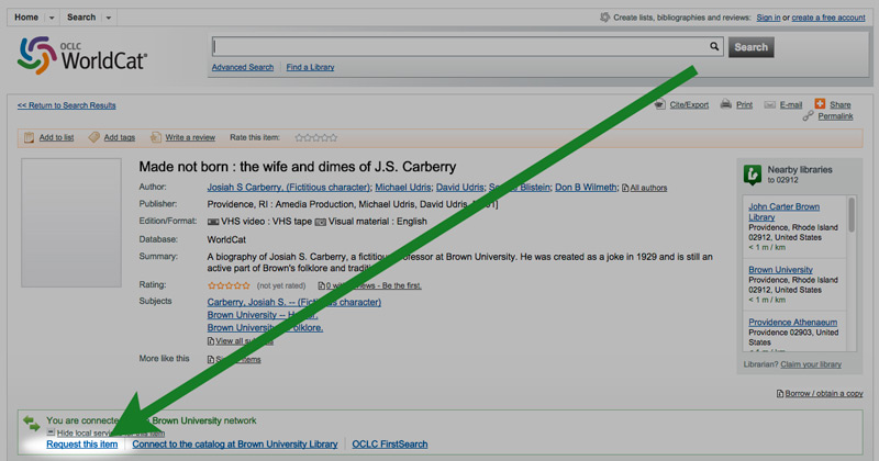 Screenshot showing "Request This Item" highlighted on page