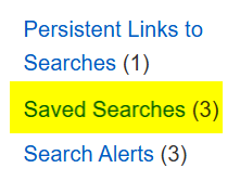 EBSCOhost account folder showing Saved Searches highlighted