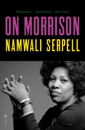 cover of On Morrison with black and white photo of Toni Morrison on black background with title in purple and author name in yellow