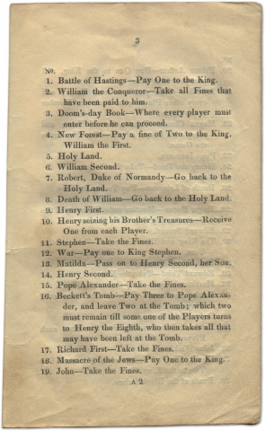 "Historical Pastime" booklet, list of sovereigns