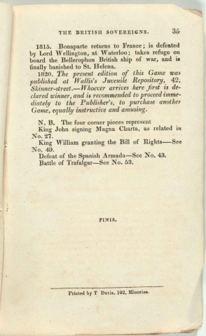 "Explanation to The Royal Game of British Sovereigns" pg. 35