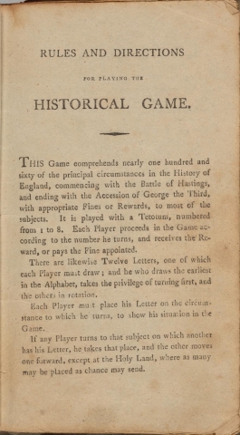 rules and directions for playing the Historical Game