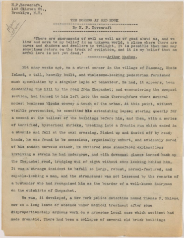 Fig. 3bi. H. P. Lovecraft. “The Horror at Red Hook.” Page 1.